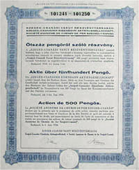 Szeged-Csandi Vast Rszvnytrsasg rszvny 500 peng 1938