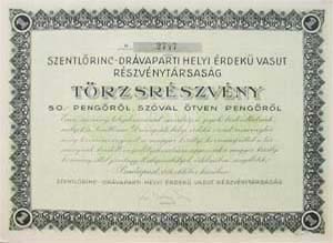 Szentlrinc-Drvaparti Helyi rdek Vast Rszvnytrsasg trzsrszvny 50 peng 1936
