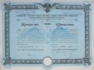 Temesvr-Mdosi Helyi rdek Vast Rszvnytrsasg lvezeti jegy 1911