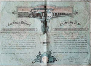 Ujszsz-Jszapthii Helyi rdek Vast Rszvnytrsasg elsbbsgi rszvny 100 forint 1886 Jszladny