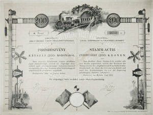 Ungvlgyi Helyi rdek Vast Rszvnytrsasg trzsrszvny 200 korona 1893