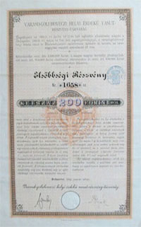Varasd-Goluboveczi Helyi rdek Vast Rszvnytrsasg 200 forint 1889