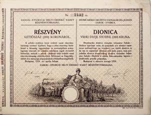Zabok-Stubicai Helyi rdek Vast Rszvnytrsasg rszvny 200 korona 1916