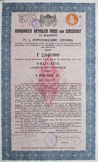Magyar Katolikus Alap kötvény 1000 holland gulden 1927