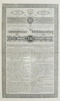 Temes-Bégavölgyi Vízszabályozó Társulat részkötvény 200 korona 1897