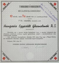 Hungria Egyeslt Gzmalmok Rszvnytrsasg rszvnyelismervny 10x15 150 peng 1946