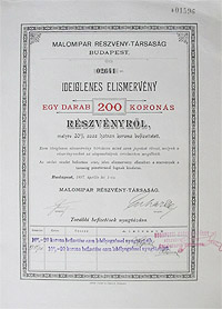 Malomipar Részvénytársaság 200 korona 1897