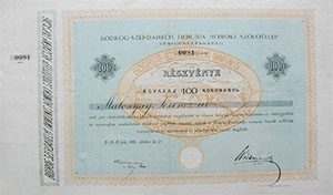Bodrog-Szerdahelyi Immunis Homoki Szőlőtelep Részvénytársaság részvény 100 korona 1898