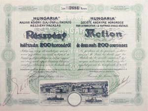 Hungária Magyar Növényi Olaj-Gyár és Finomító Részvénytársaság részvény 200 korona 1907 Fiume