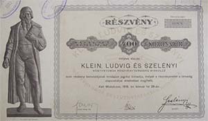 Klein, Ludvig és Szelényi Könyvnyomdai Részvénytársaság Miskolc 400 korona 1918