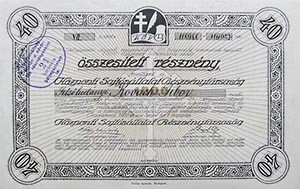 Központi Sajtóvállalat Részvénytársaság részvény 40x25 korona 1920