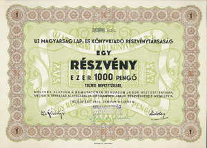 Új Magyarság Lap- és Könyvkiadó Részvénytársaság 1000 pengő 1940