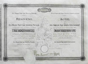 Első Magyar Papír-Ipar Részvénytársaság részvény 100 forint 1882