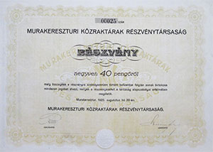 Murakereszturi Kzraktrak Rszvnytrsasg rszvny 40 peng 1925