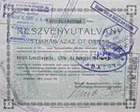 Barti Szeszfinomt-, Likr- s Rumgyr Rszvnytrsasg rszvnyutalvny 5x170 korona 1923