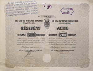Gróf Keglevich István Utódai Konyakgyár/Cognacgyár Részvénytársaság részvény 200 korona 1920