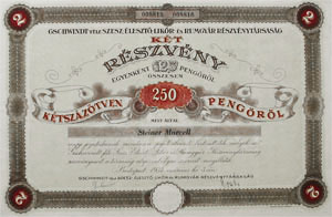 Gschwindt-féle Szesz-, Élesztő-, Likőr- és Rumgyár Részvénytársaság 250 pengő 1934