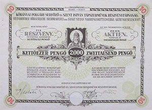 Kőbányai Polgári Serfőző és Szent István Tápszerművek Részvénytársaság részvény 10x200 2000 pengő 1940