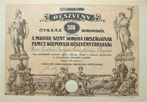 Magyar Szent Korona Orszgainak Pamutkzpontja  Rszvnytrsasg 500 korona 1916