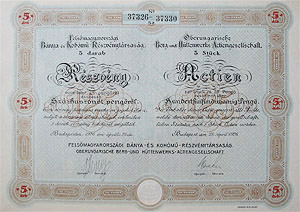 Felsőmagyarországi Bánya és Kohómű Részvénytársaság 5 x 25 pengő 1926