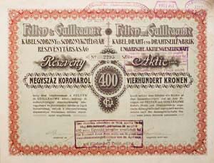 Felten s Guilleaume Kbel-Sodrony s Sodronyktlgyr Rszvnytrsasg rszvny 400 korona 1902