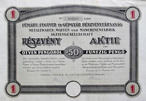 Fmru-, Fegyver- s Gpgyr Rszvnytrsasg rszvny 50 peng 1935