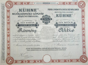 Khne Mezgazdasgi Gpgyr Rszvnytrsasg rszvny 15 peng 1926 moson