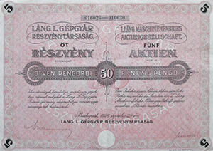 Lng L. Gpgyr Rszvnytrsasg rszvny 250 peng 1926