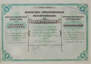 Nemzetkzi Gpkereskedelmi Rszvnytrsasg 5 alaptjegy