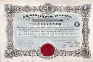 Rimamurány Völgyi Vasmű Egyesület részvény 1852