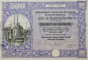 Rimamurny-Salgtarjni Vasm Rszvnytrsasg rszvny 10x50 peng 1925