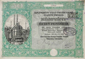 Rimamurny-Salgtarjni Vasm Rszvnytrsasg rszvny 50 peng 1925