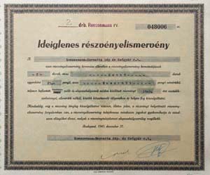 Roessemann-Harmatta Gép- és Csőgyár Részvénytársaság ideiglenes részvényelismervény 2x25 pengő 1945