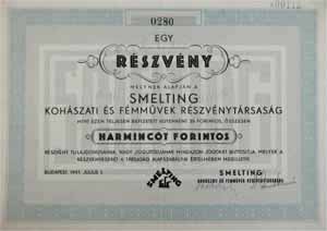 Smelting Kohászati és Fémművek Részvénytársaság részvény 35 forint 1947