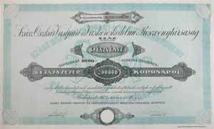 Szász Oszkár Vasipari és Kereskedelmi Részvénytársaság részvény 200000 korona 1923