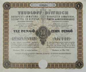 Teudloff-Dittrich Budapesti Armatra-, Szivatty- s Gpgyr Rszvnytrsasg rszvny 10 peng 1926