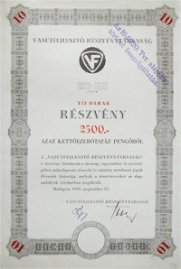 Vasútfejlesztő Részvénytársaság részvény 10x250 2500 pengo 1941