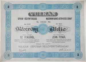 Vulkán Gépgyár Részvénytársaság részvény 10 pengő 1927