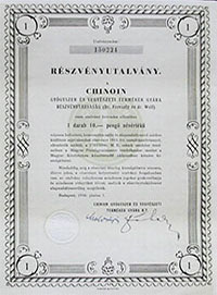 Chinoin Gygyszer s Vegyszeti Termkek Gyra Rszvnytrsasg rszvnyutalvny 10 peng 1946