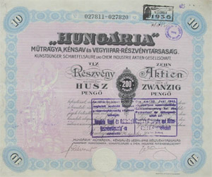 Hungária Műtrágya, Kénsav és Vegyi-Ipar Részvénytársaság 200 pengő 1926