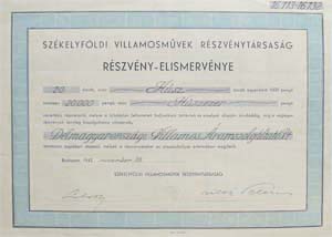 Szkelyfldi Villamosmvek Rszvnytrsasg rszvnyelismervny 12000 peng 1942